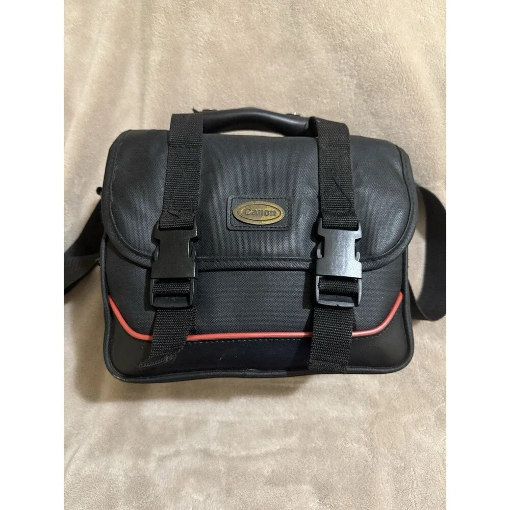 Vintage Canon Camera Bag Black Mid Size w/Red Accent Stripe - Film or Digital